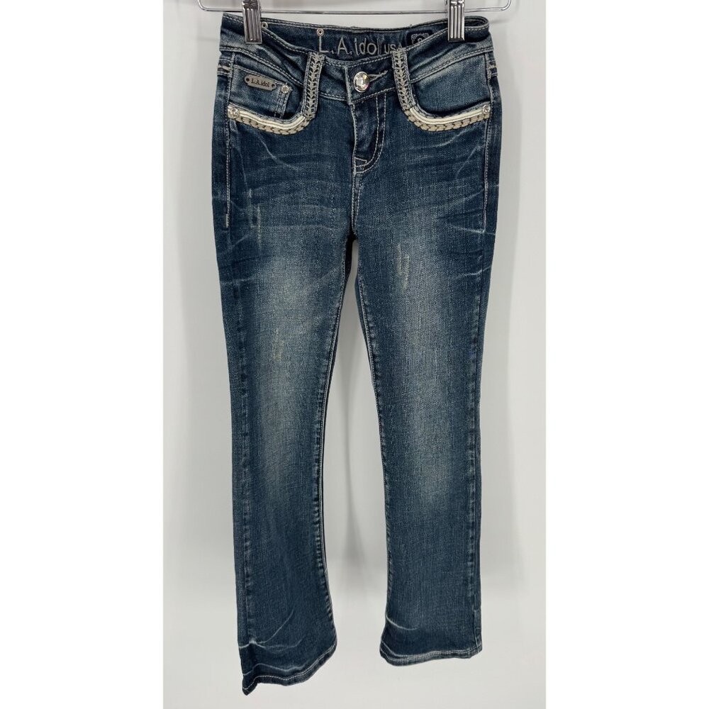 L.A. Idol Girls Rhinestone Embellished Slim Bootcut Flare Denim Jeans